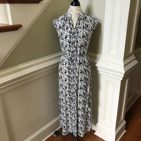 NWOT Charlotte Brody Midi Dress Womens Small Black Blue Silk Tassel Belt V-Neck - Picture 12 of 12